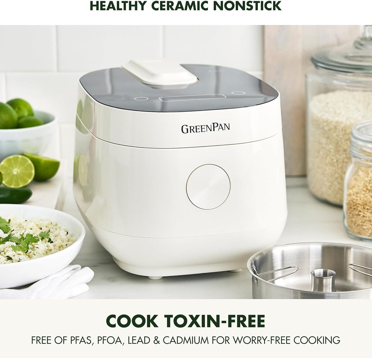 Arrocera Eléctrica GreenPan, 4 Tazas, 10 Presets, Saludable