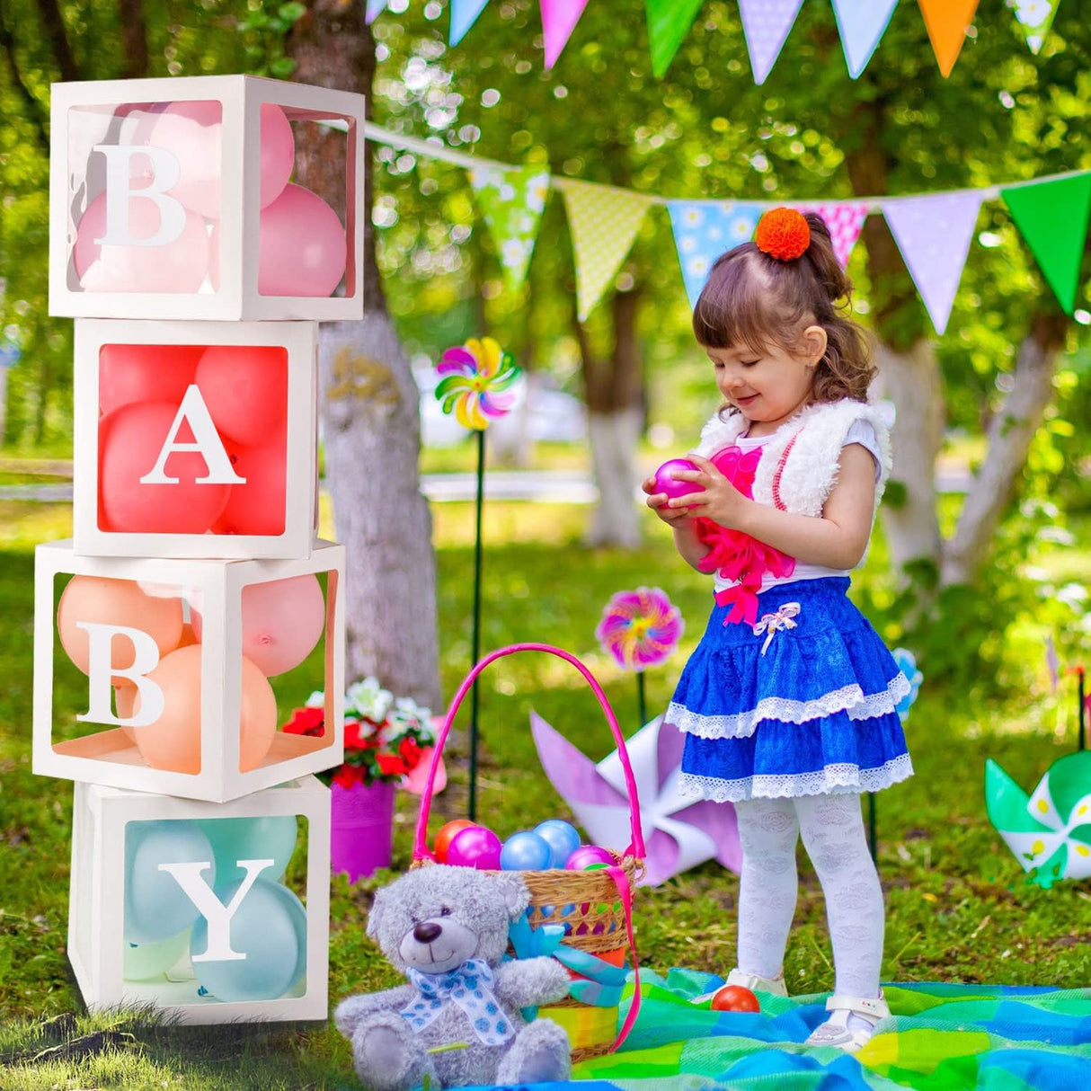 USCNC Baby Boxes With 4 pcs Letters White Clear Balloon Box Blocks for Baby Shower and Birthday Party