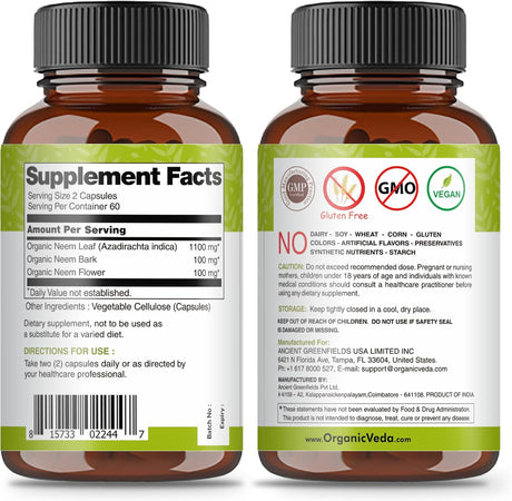 Suplemento Organic Veda  herbales para piel clara 120 unidad