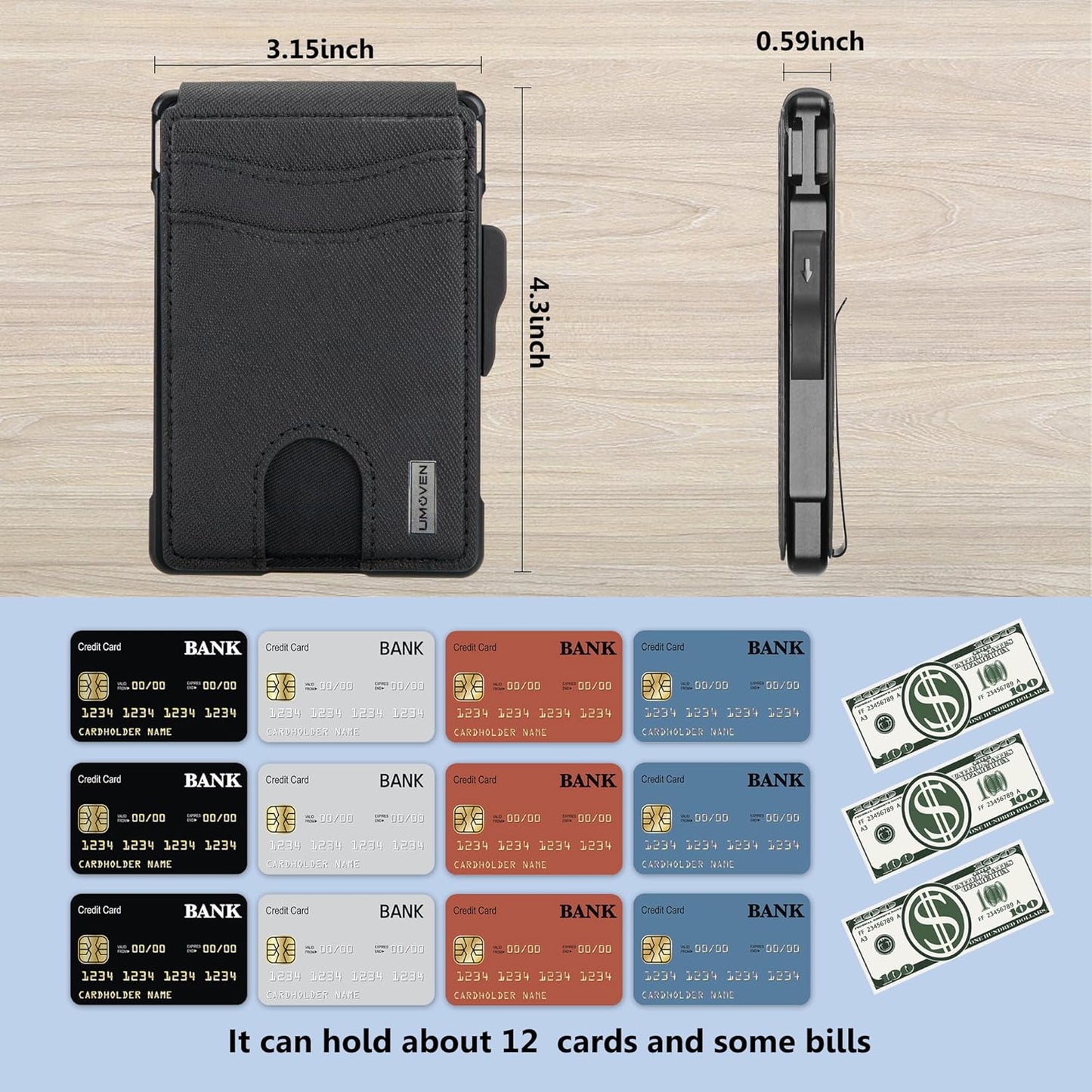 Billetera para Hombre - Con Clip de Dinero, Bloqueo RFID, Bifold