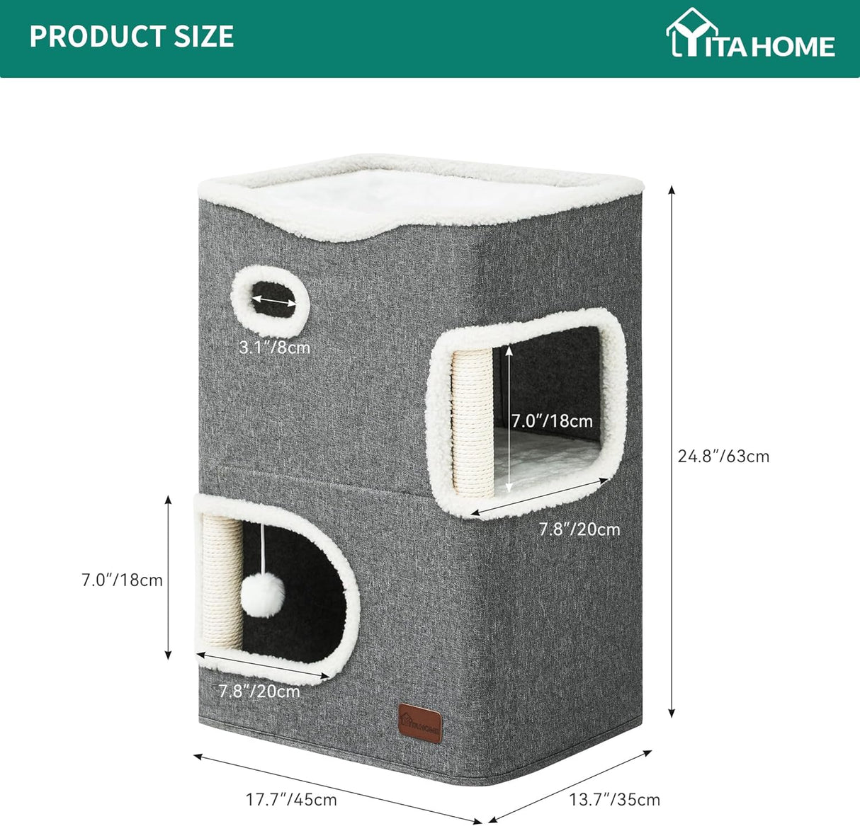 Casa para Gatos de 2 Pisos YIATHOME, con Rascador y Escondite