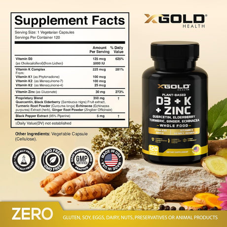Suplemento multivitamínico 8 en 1 Lichen D3 K2 Zinc Quercetina