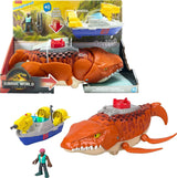 Imaginext Jurassic World Rebirth Aquachomp Mosasaurus juguete con figura y lanzador