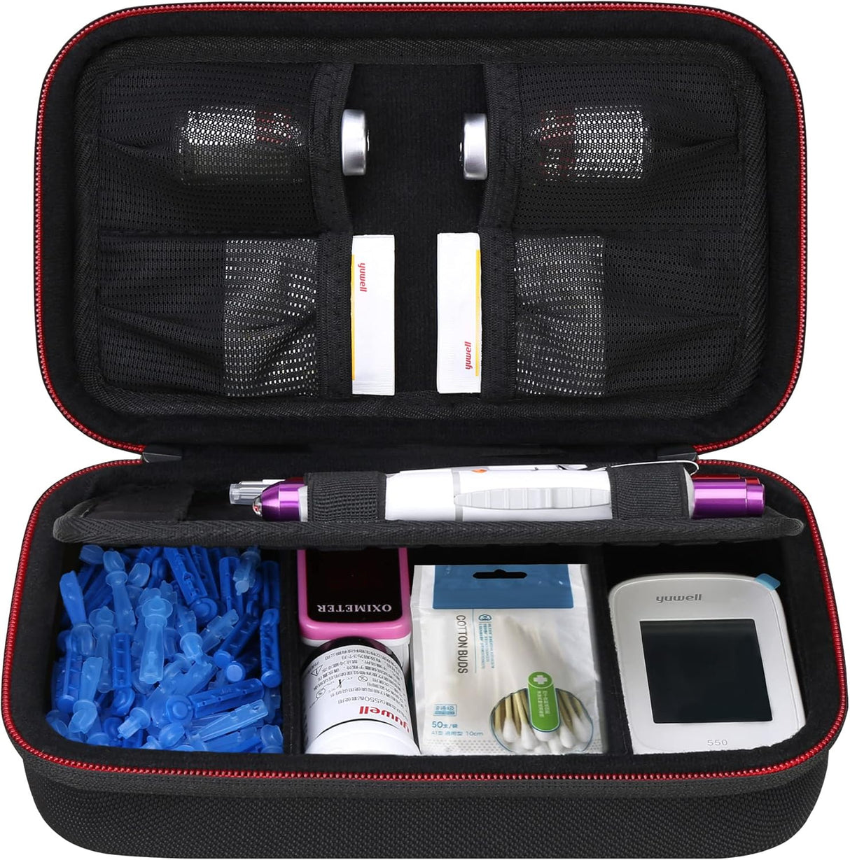 Estuche de viaje para diabéticos medidor de glucosa negro