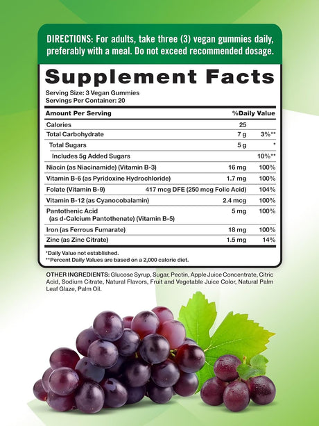 Gummies de Hierro Nature's Truth, Veganos, Sin GMO, 60u