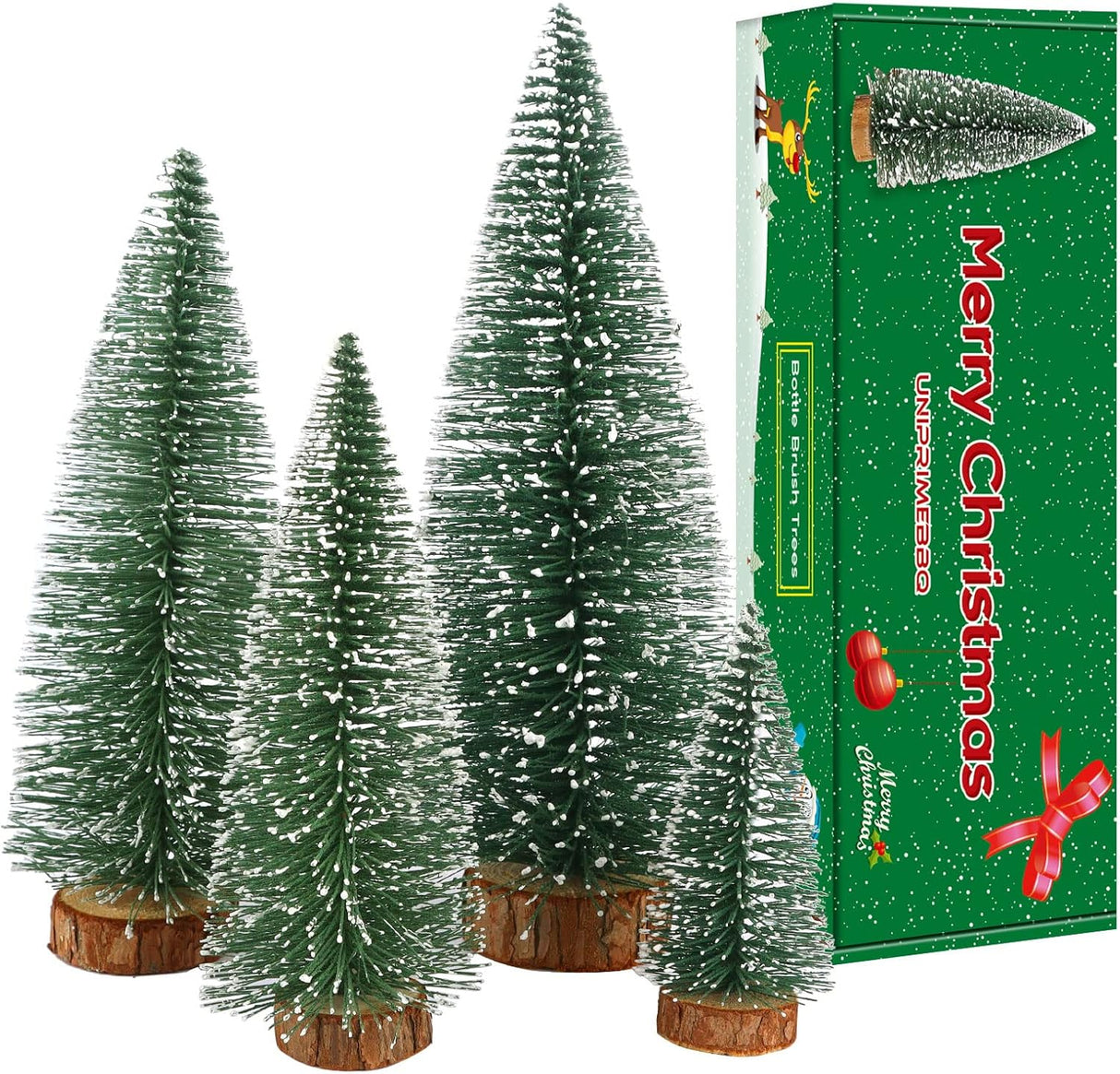 Mini Árbol de Navidad, Base de Madera, 4 Piezas, Decoración