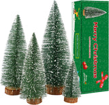 Mini Árbol de Navidad, Base de Madera, 4 Piezas, Decoración