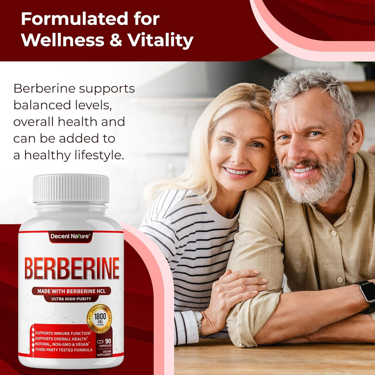 Suplemento de Berberina 1800mg - Alta Pureza, 90 Cápsulas