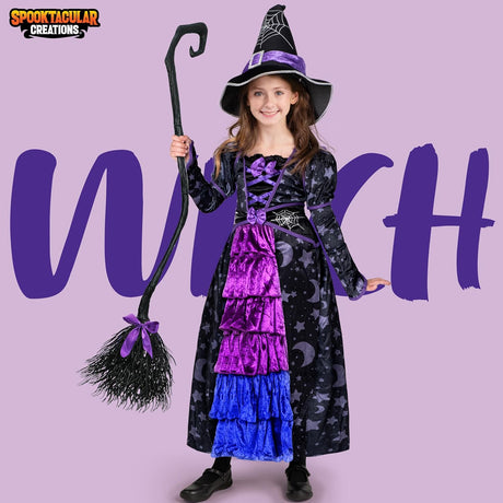 Disfraz de Bruja para Niña Spooktacular Creations con Escoba