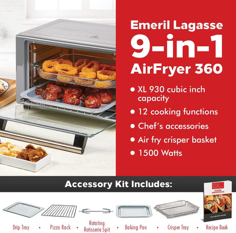 Freidora de aire Emeril Lagasse, 9 en 1, XL, Everyday 360