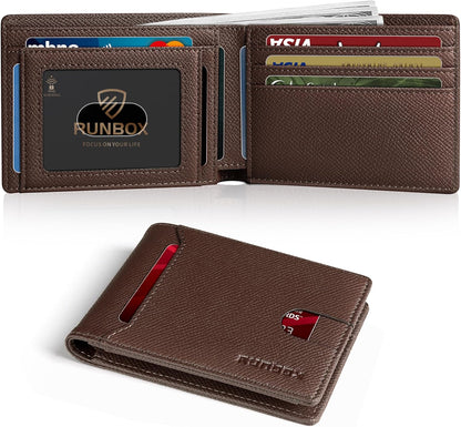 Billetera RUNBOX para hombres, delgada, RFID, 11 tarjetas, bifold