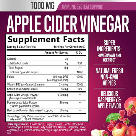 Suplemento Vitaminas en gomitas vinagre de sidra de manzana