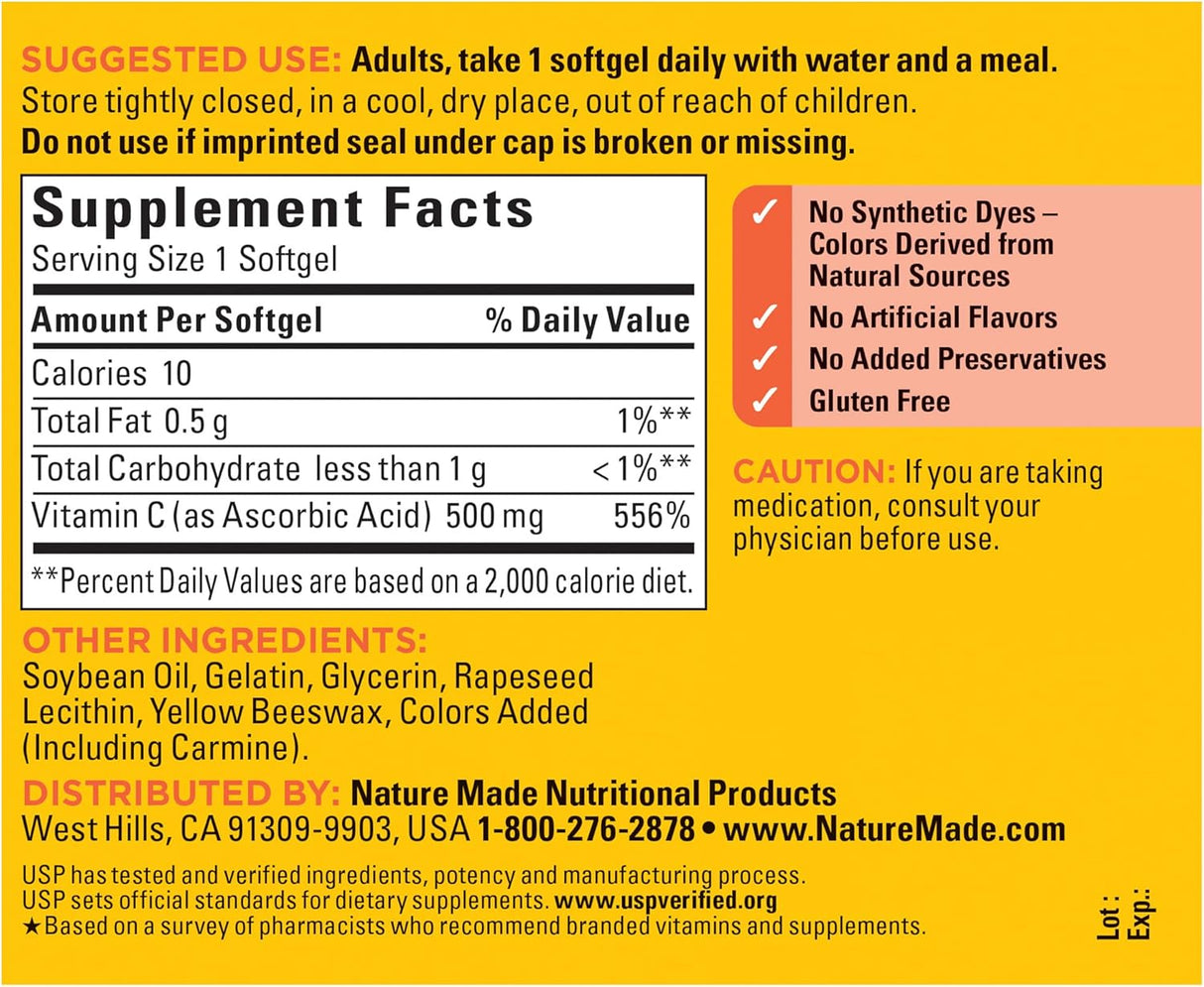 Suplemento Vitamina C 500 mg  apoyo inmunológico  60 cáp