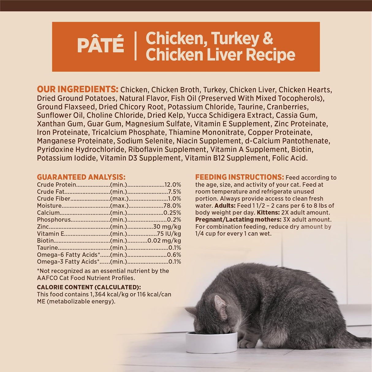 Alimento húmedo natural sin granos para gatos, paté de hígado