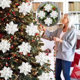 Flores Artificiales Poinsettia, 15 Pcs, Decoraciones Brillantes