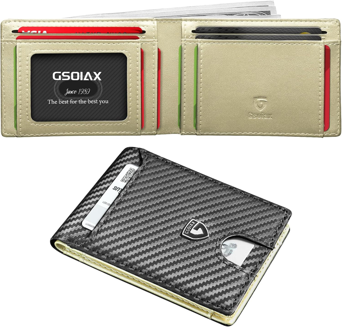 Billetera Slim GSOIAX para Hombre, Cuero, RFID, Modelo 1