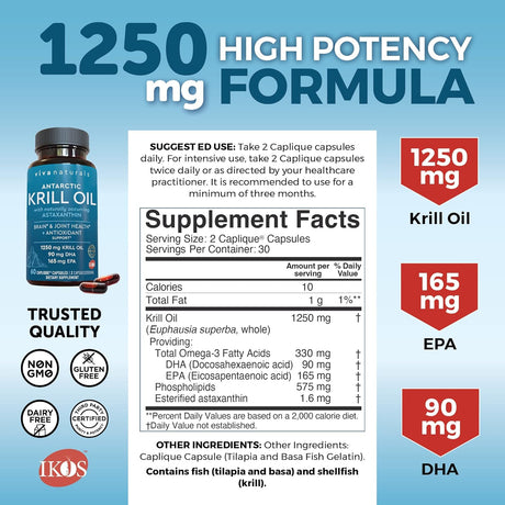Suplemento aceite de krill del antártico  100 puro 60 cáp