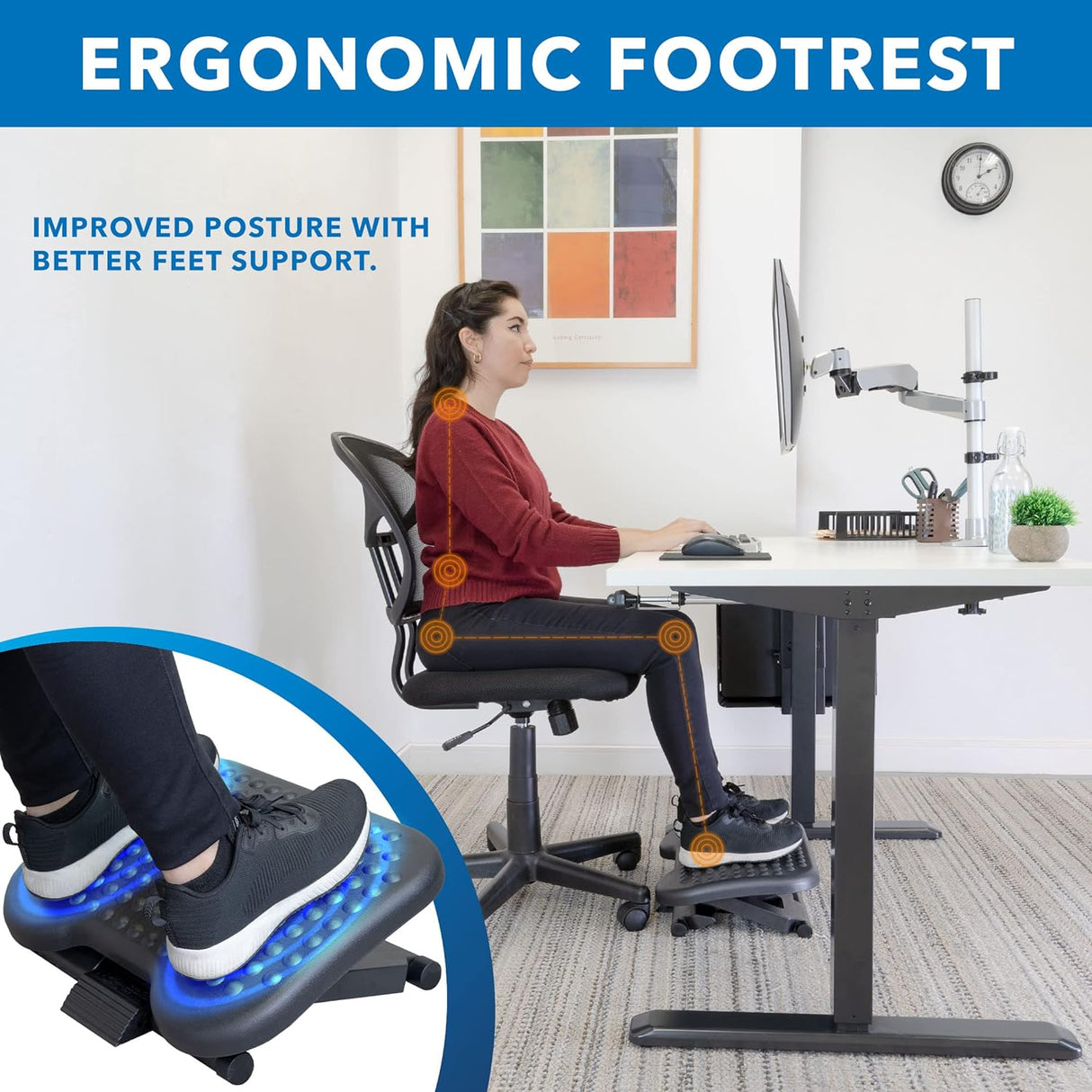Reposapiés ergonómico para debajo del escritorio 3 niveles