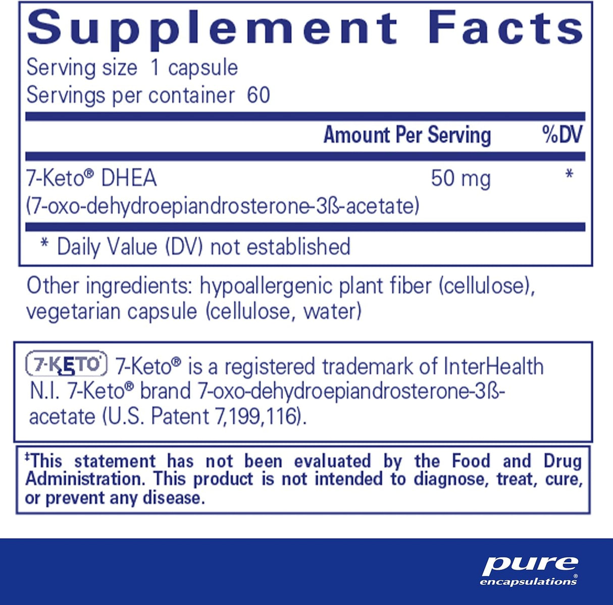 Suplemento 7-Keto DHEA 50 mg Pure Encapsulations 60 cápsulas
