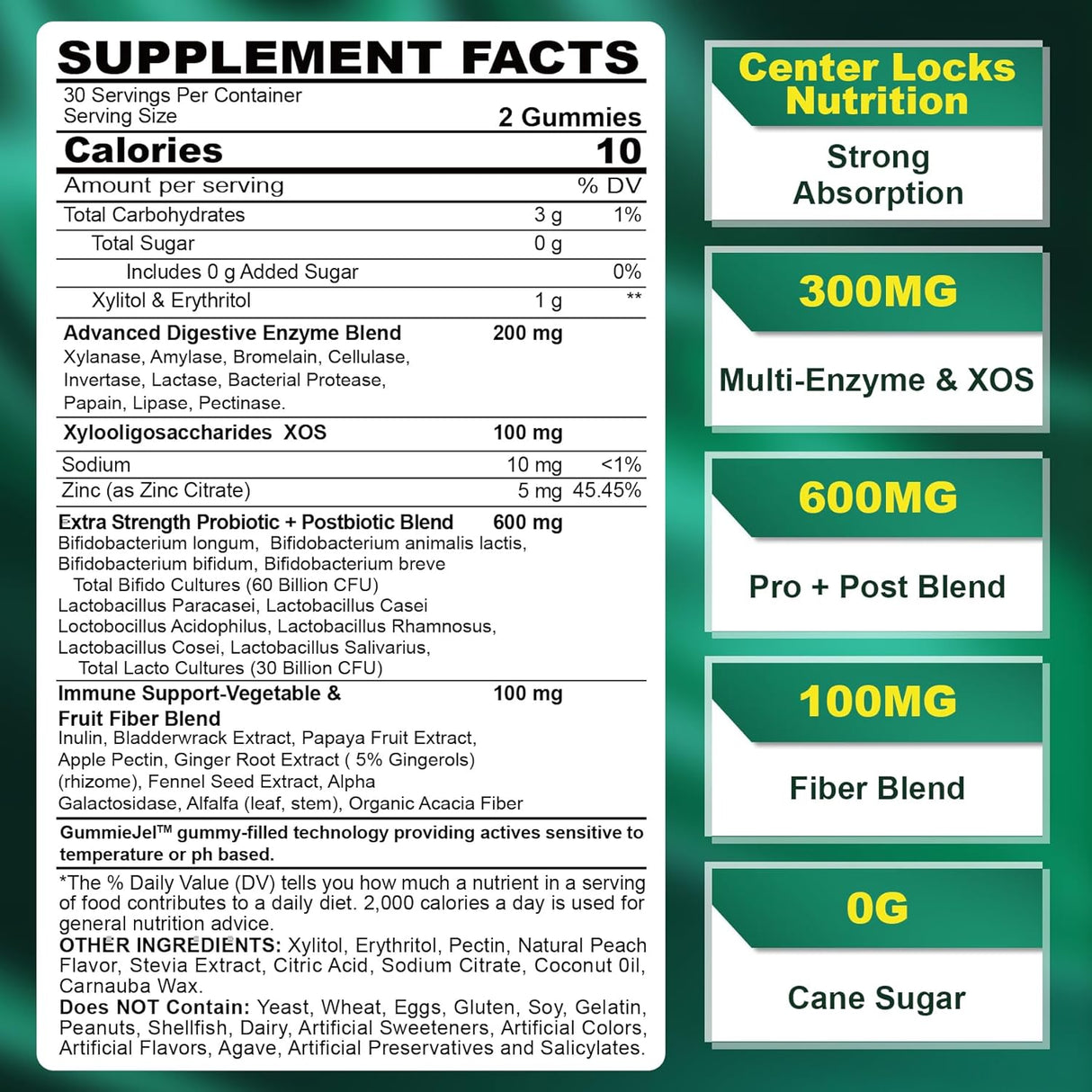 Suplemento Gomitas de enzimas digestivas sin azúcar, 1000 mg