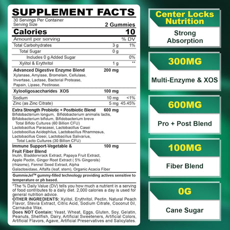 Suplemento Gomitas de enzimas digestivas sin azúcar, 1000 mg