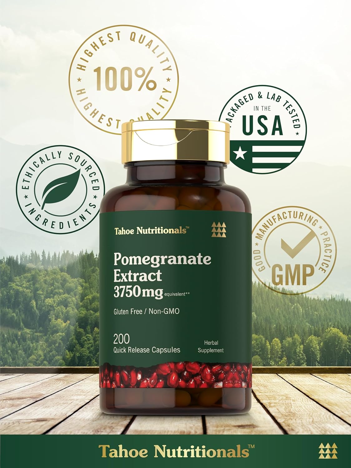 Extracto de Granada | 200 Cápsulas | 3750 mg | No GMO, Sin Gluten