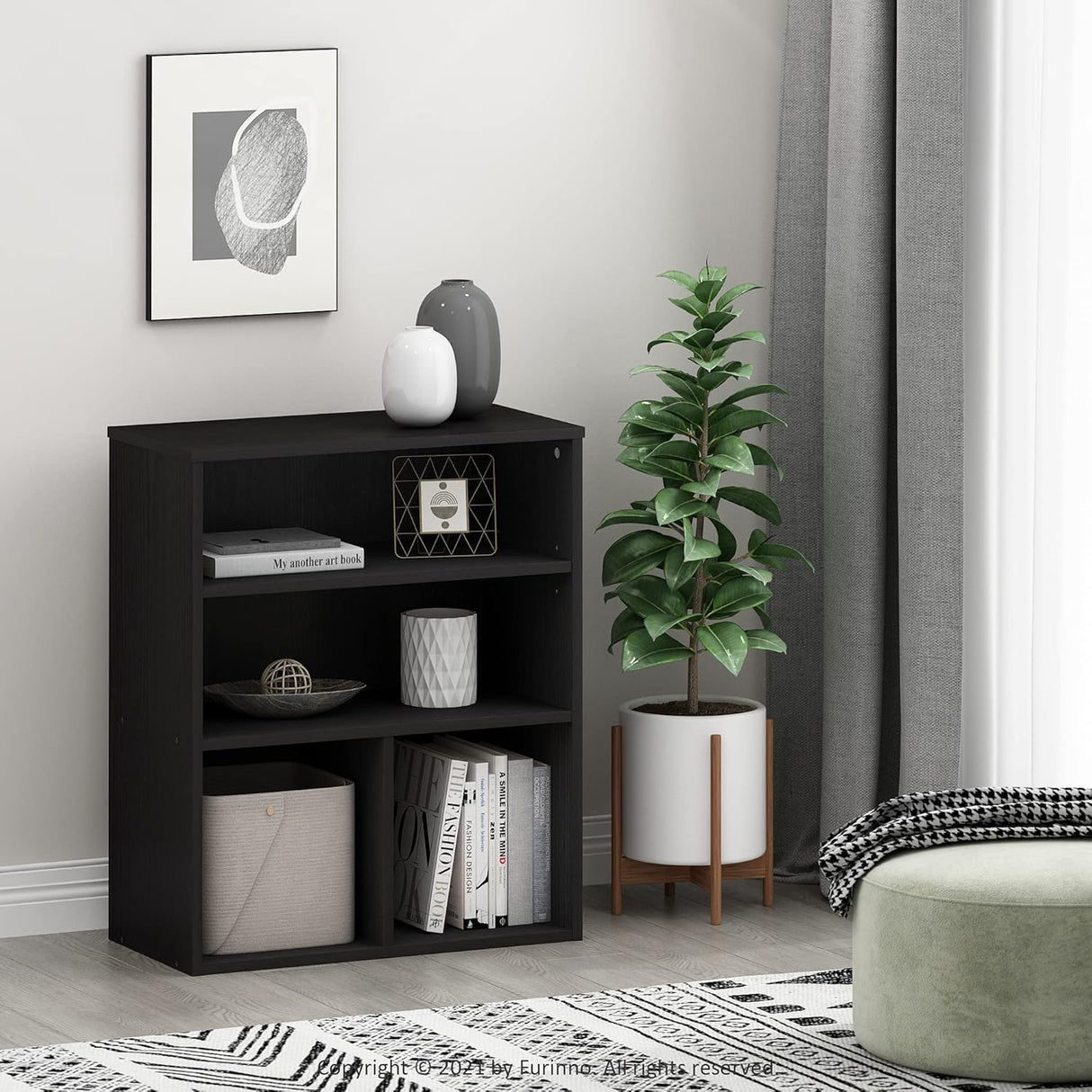 Estantería de 3 niveles, roble negro, modelo Pasir