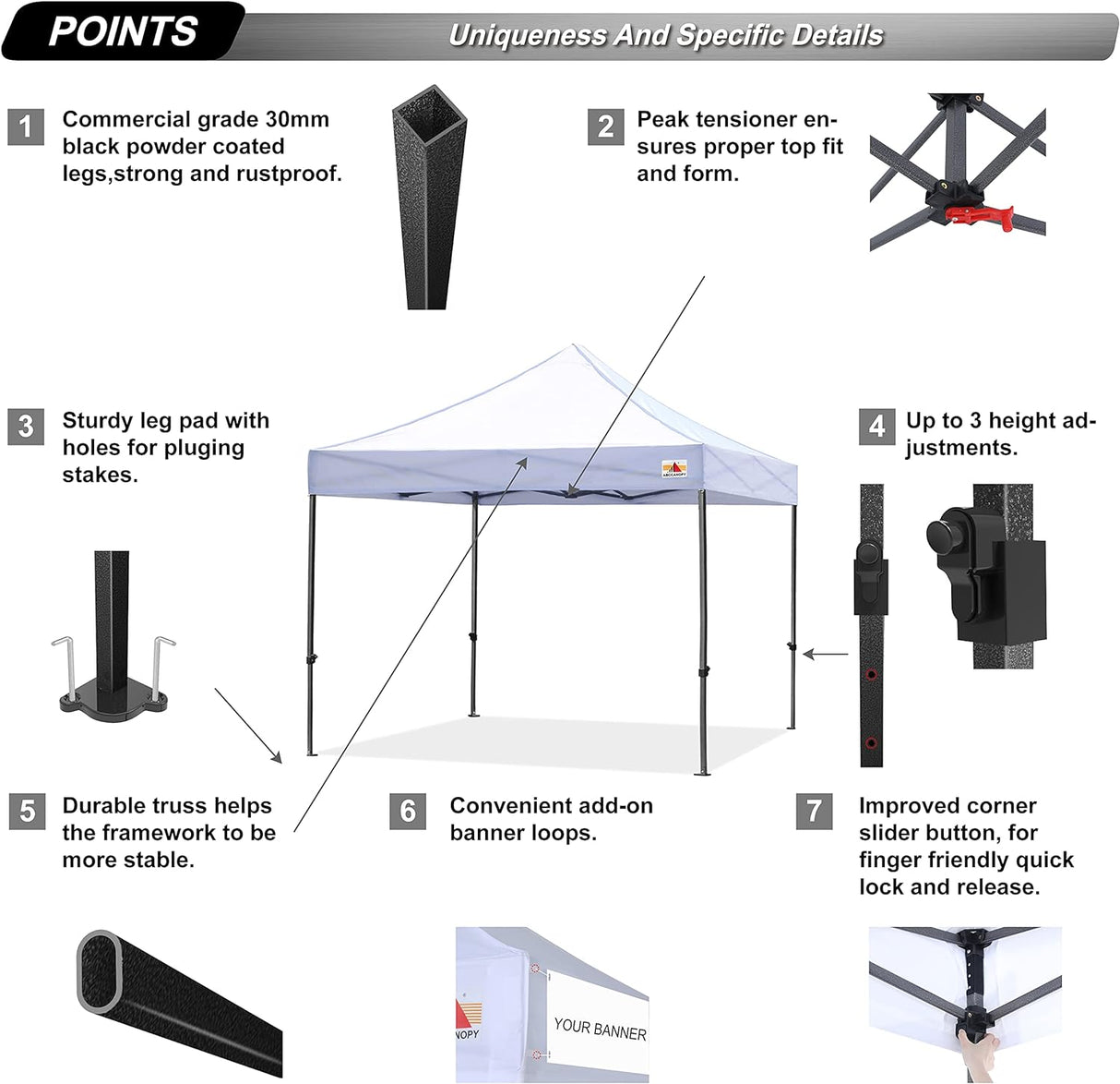 Carpa Plegable ABCCANOPY 10x10 Comercial (Blanca)