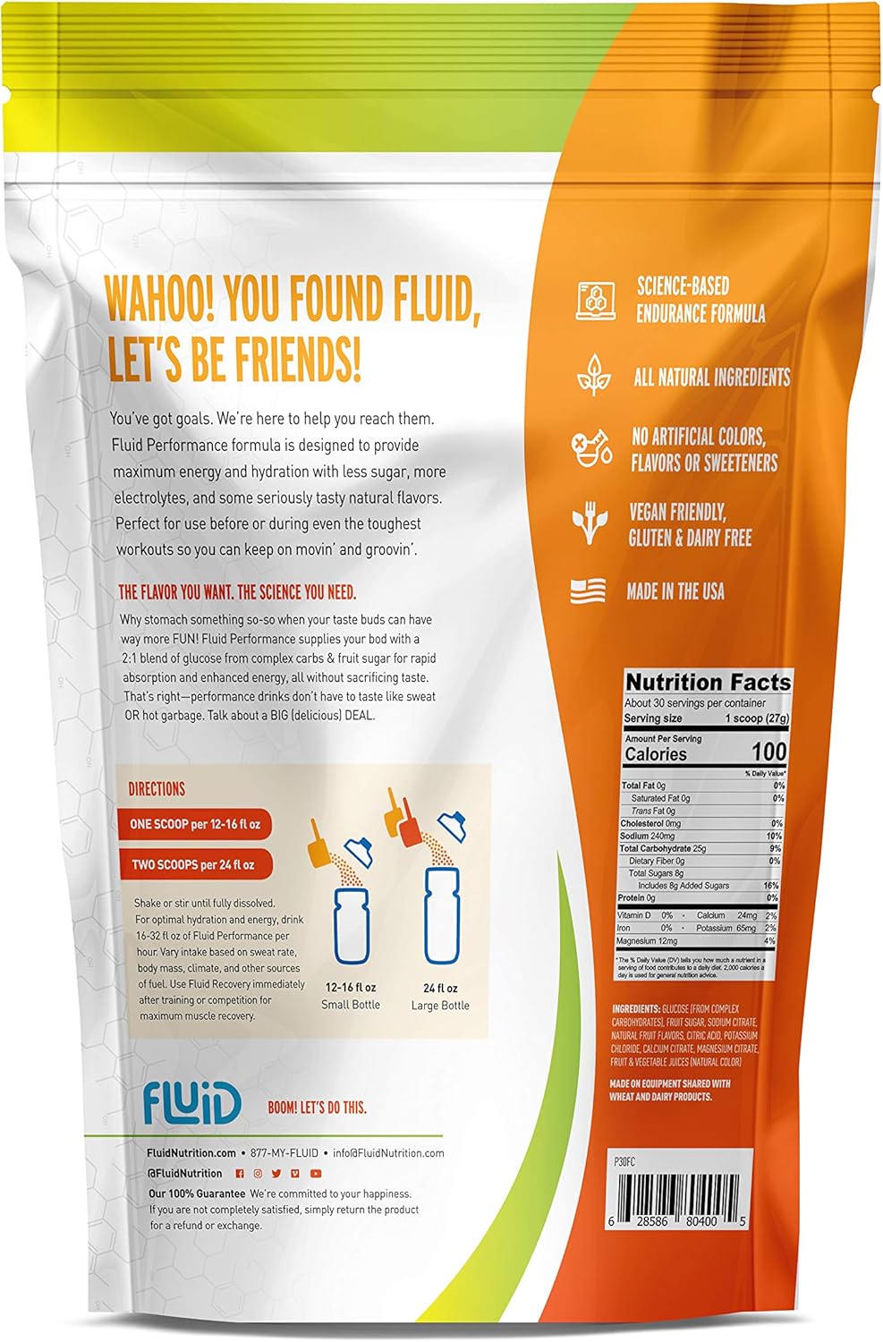Fluid Performance Bebida Deportiva Sin Azúcar con Electrolitos 30 Servs