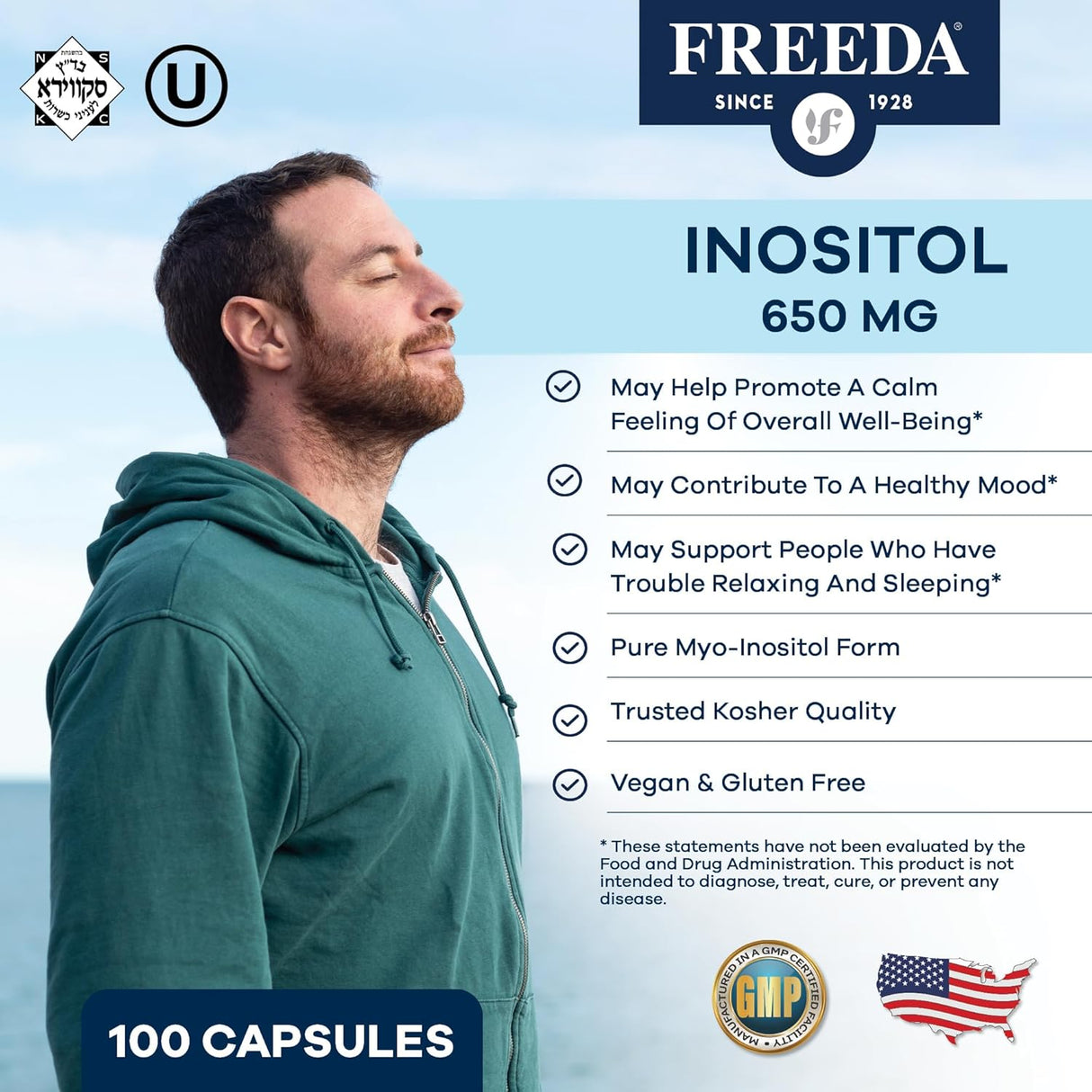 FREEDA Inositol Pure Cápsulas, 100 c, 100 días, Kosher