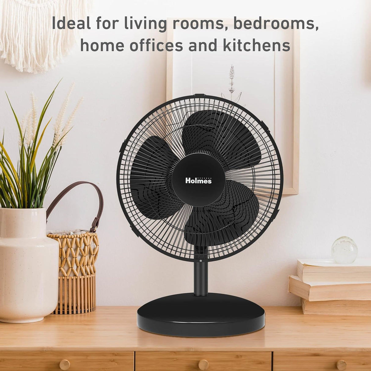 HOLMES Ventilador de Mesa 12, 3 Velocidades, Oscilación 75°