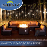 RADIATA Juego de muebles de mimbre de polietileno para patio, sofá seccional de respaldo alto, juegos de sofá de gran tamaño con mesa para fogata de propano, 55000 BTU, juegos de conversación de ratán para exteriores (7 piezas, gris claro)