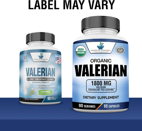 Suplemento Valeriana orgánica de 1800 mg  vegana 90 cáp