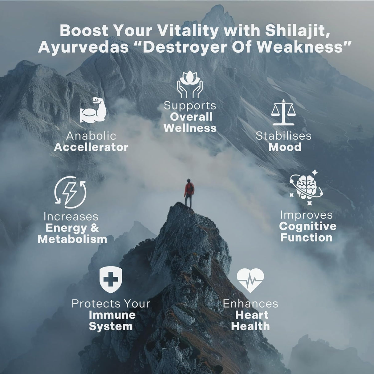 Shilajit Orgánico Puro 1000mg - 120 Cápsulas, Apoyo Inmuno