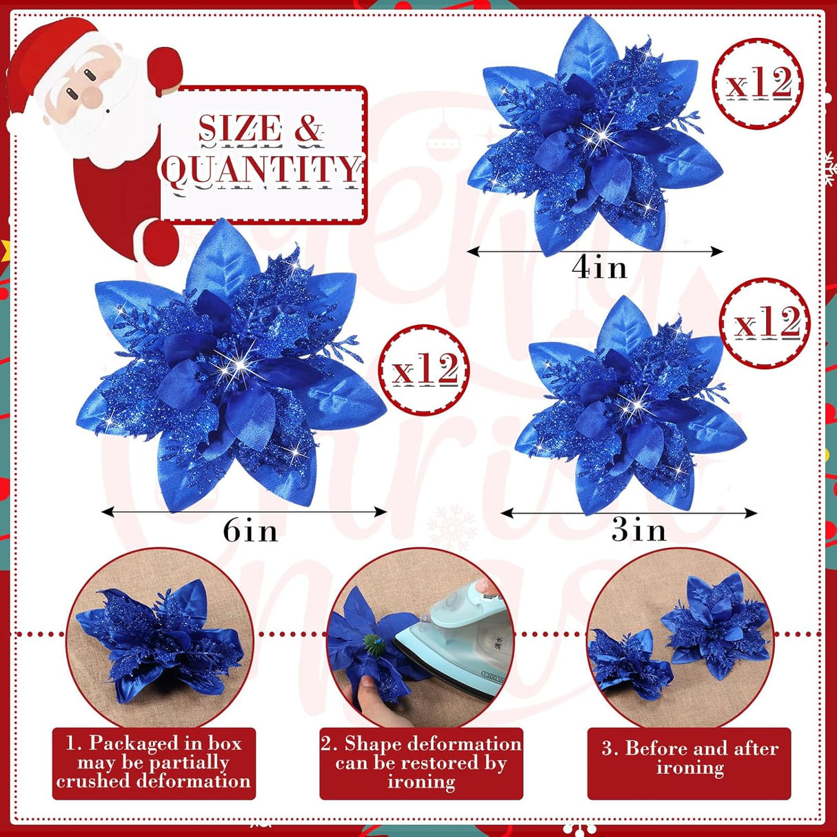 Flores Artificiales Poinsettia, Decoración Navidad, 36 Pcs