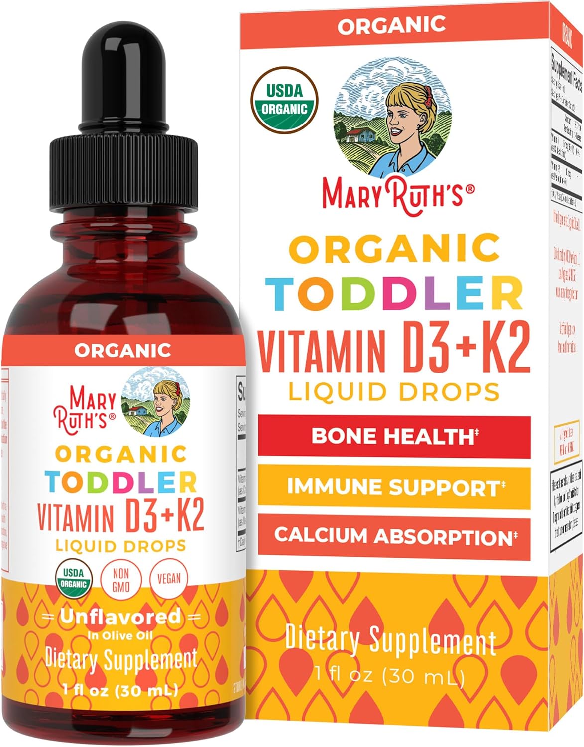 Suplemento Líquido D3 K2 | Vegano, Non-GMO, Gluten Free | 1 Fl Oz