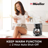 Cafetera Mueller 12 Tazas: Auto-Off, Filtro Reutilizable, Modelo: MCM-12