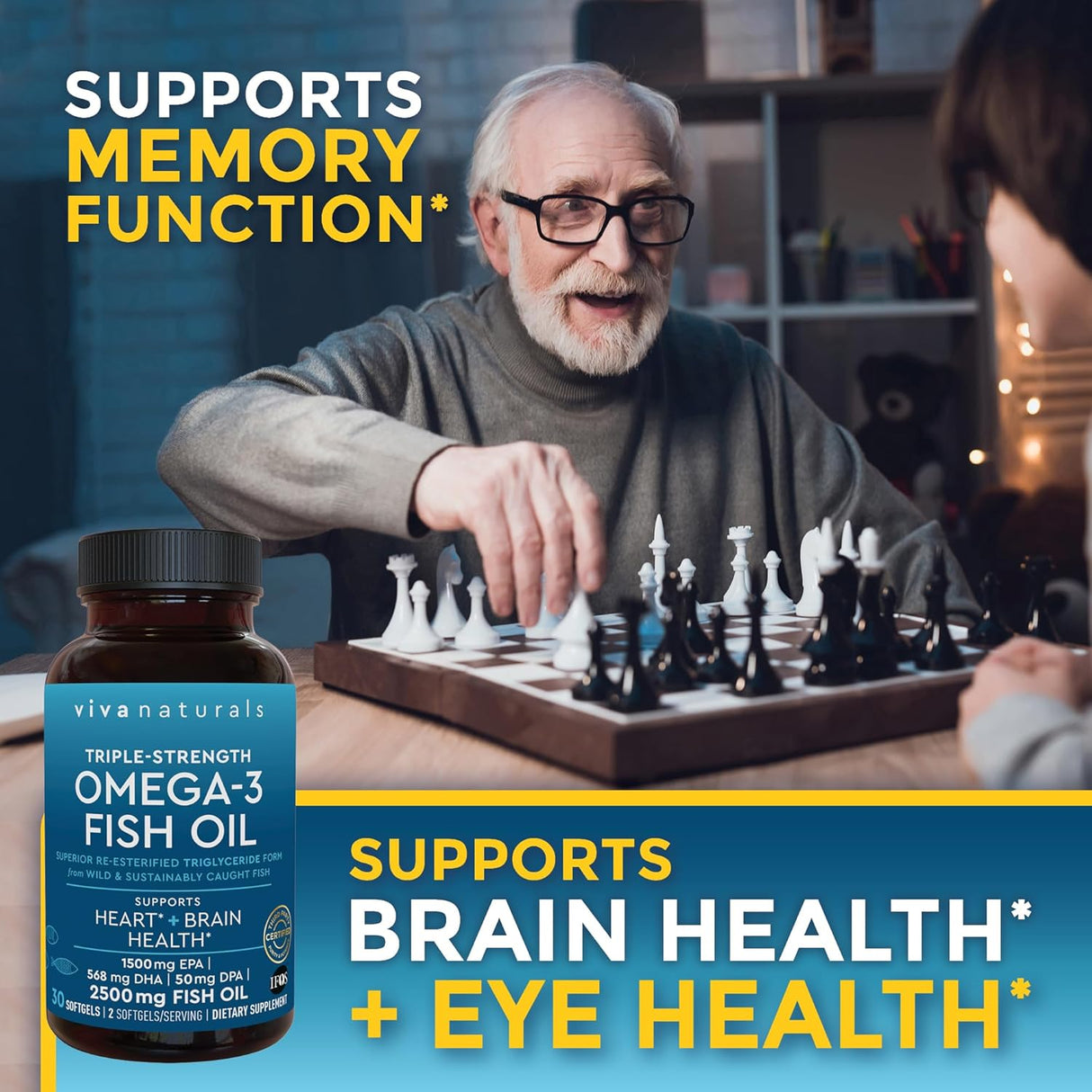 Suplemento de Aceite de Pescado Omega 3 Viva Naturals 2500 mg