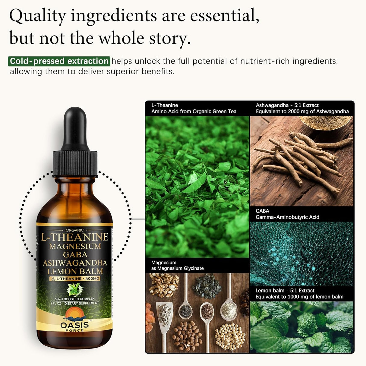 L Theanine 400mg Líquido, GABA, Magnesio, Ashwagandha, Vegano