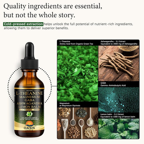 L Theanine 400mg Líquido, GABA, Magnesio, Ashwagandha, Vegano