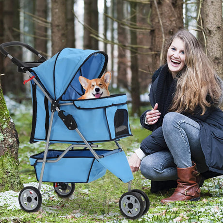 Carrito para perros, 3 ruedas, plegable, con canasta, modelo jogger