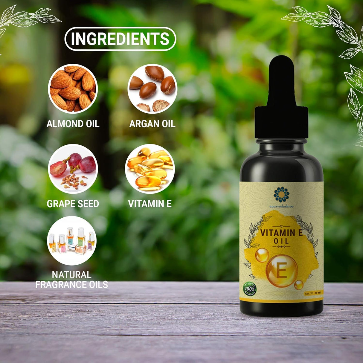 Aceite de Vitamina E para piel y cuerpo con aceites naturales