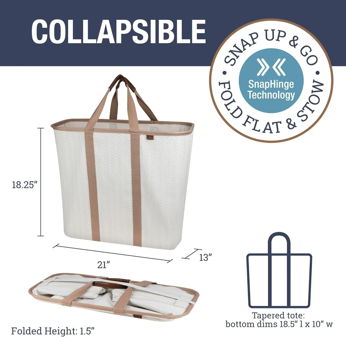 Cesta de lavandería CleverMade 64L, colapsable y resistente