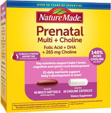 Suplemento prenatal Nature Made con Ácido Fólico, DHA y Colina, 60 cápsulas