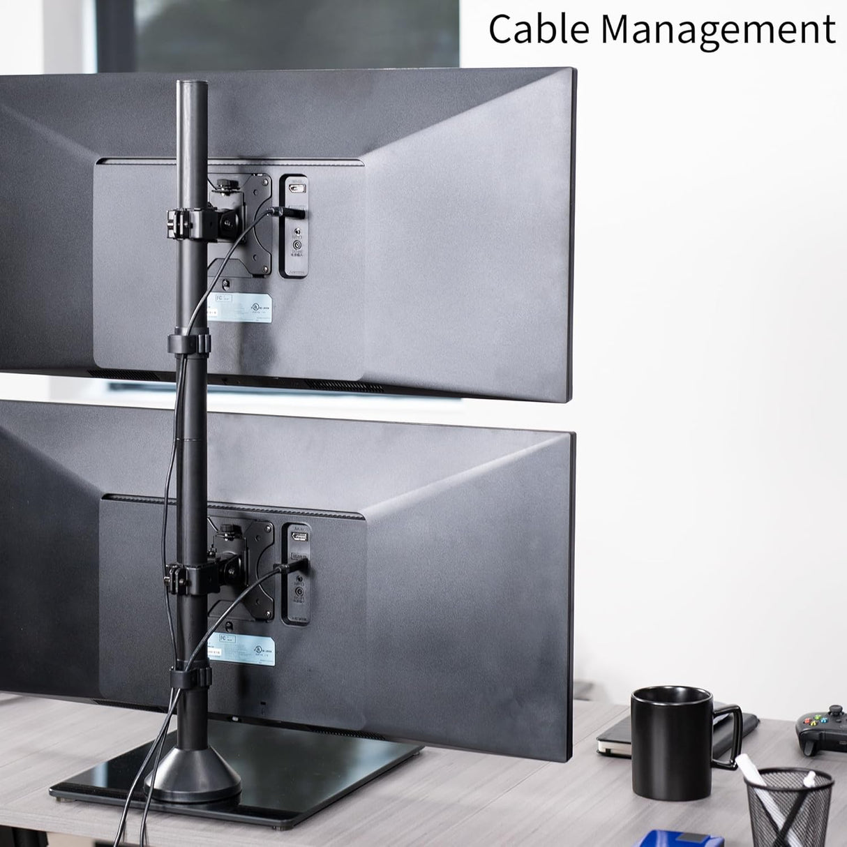 Soporte Doble para Monitores VIVO, Base de Cristal, STAND-V002LG