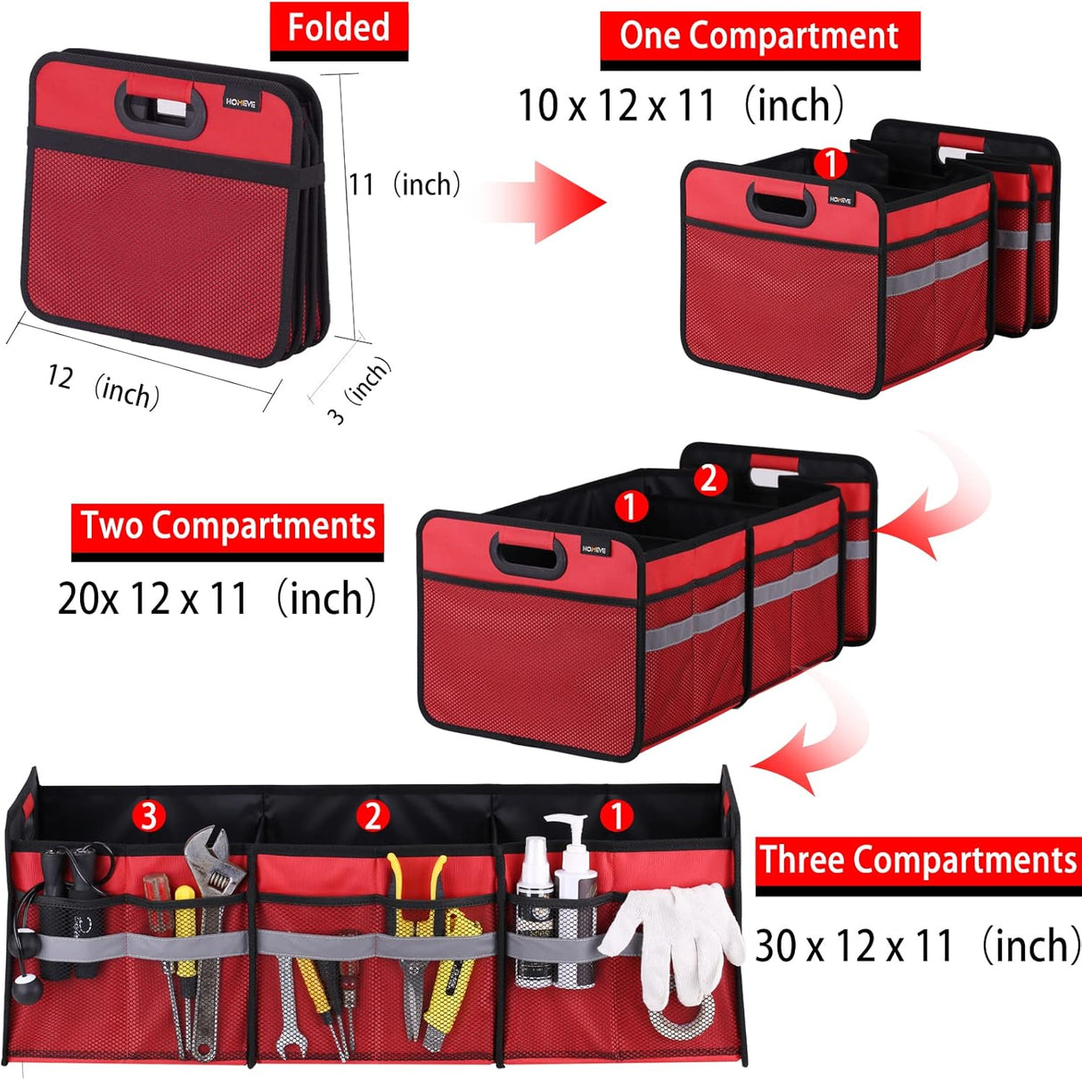 Organizador de Maletero Homeve, Pockets y 3 Compartimentos