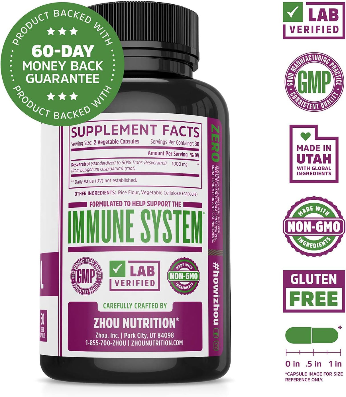Suplemento de resveratrol para máximo sistema inmune 60 und