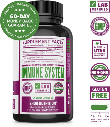 Suplemento de resveratrol para máximo sistema inmune 60 und