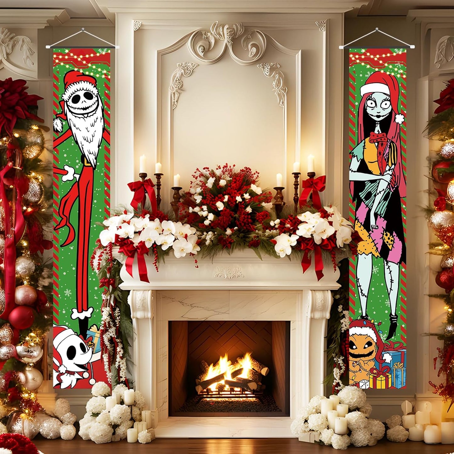 Banderas de Navidad Jack Sally, decoración temática, 2 piezas