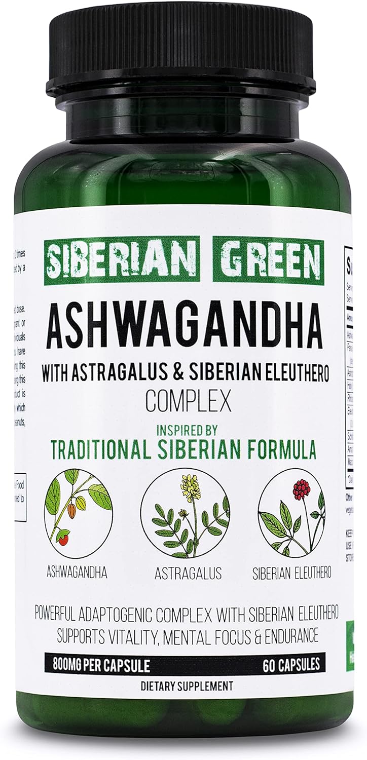 Suplemento Raíz de Ashwagandha orgánica con astrágalo 60 cáp
